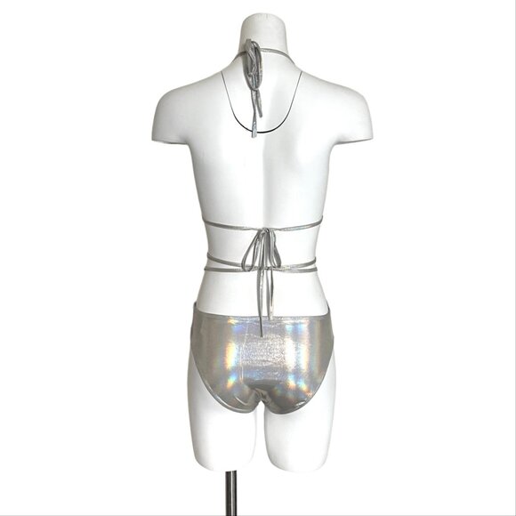 NWT Shein Hologram Tie Up  bodysuit Rave Festival Burning Man - Picture 2 of 10